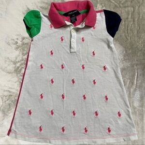 Ralph Lauren 18M Colorblock Polo Dress White Pink Multi-Pony Pattern Embroidered